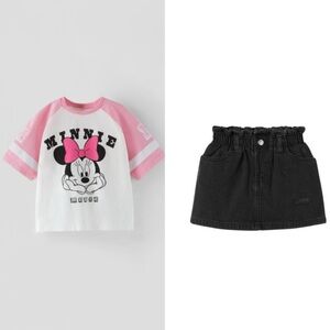 Zara Minnie Shirt & Ripped Denim Skirt Set
